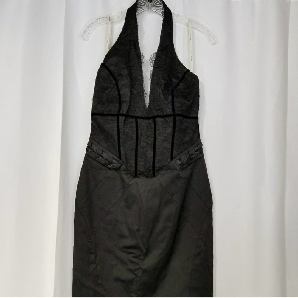 Karen Millen Black Lace Halter Dress With Open Back, Size 10 US